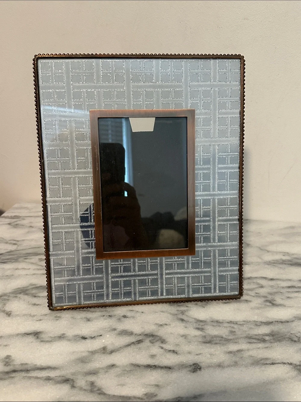Anthropologie Classic Beaded Metal Picture Frame in Bronze Gray glass brass 4x6”